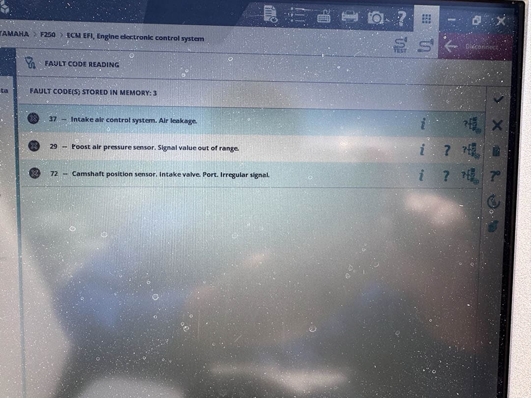 Pre-purchase engine survey, Inspection, computer fault codes