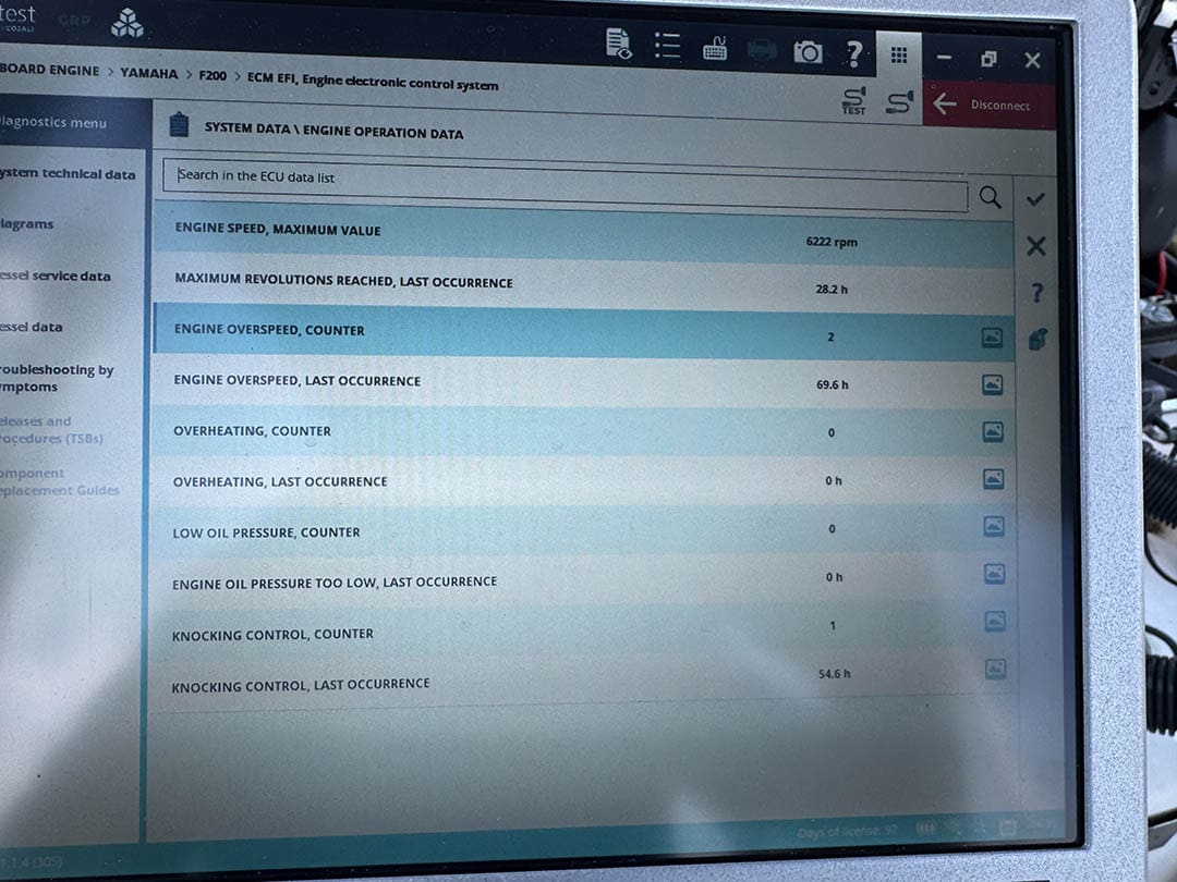 Pre-purchase engine survey, Inspection, computer fault codes